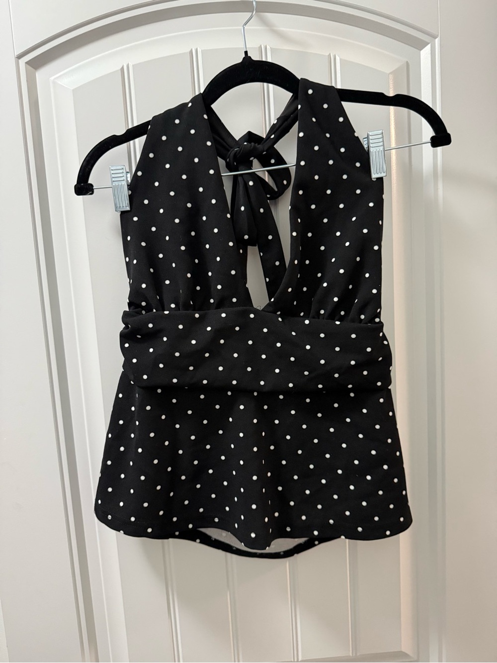 SHEIN Black and White Polka Dot Halter Top